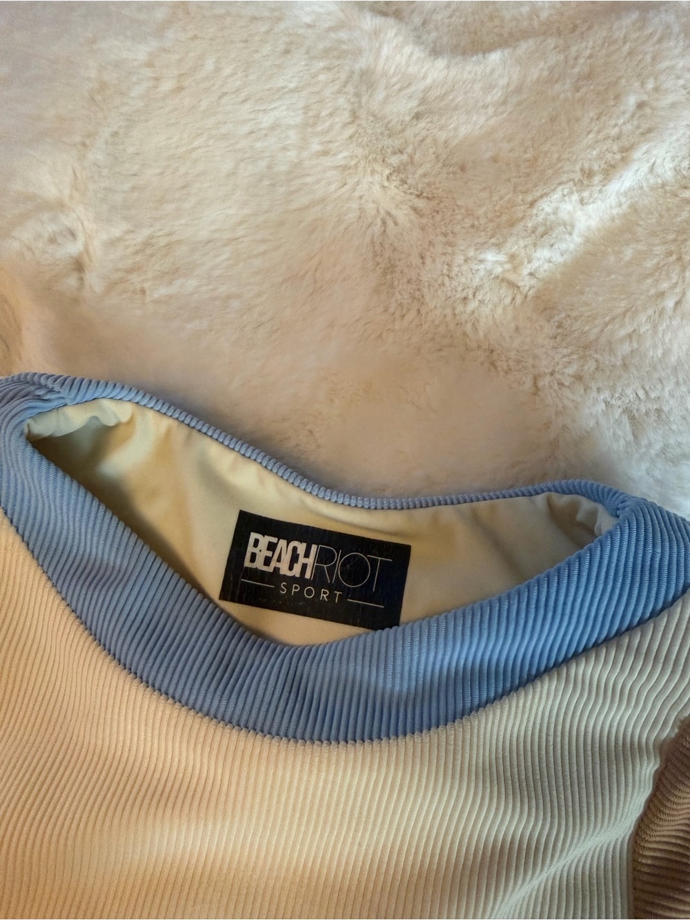 Beach Riot Blue Cream Tan Colorblock Ribbed Crop Top - Picture 4 of 5